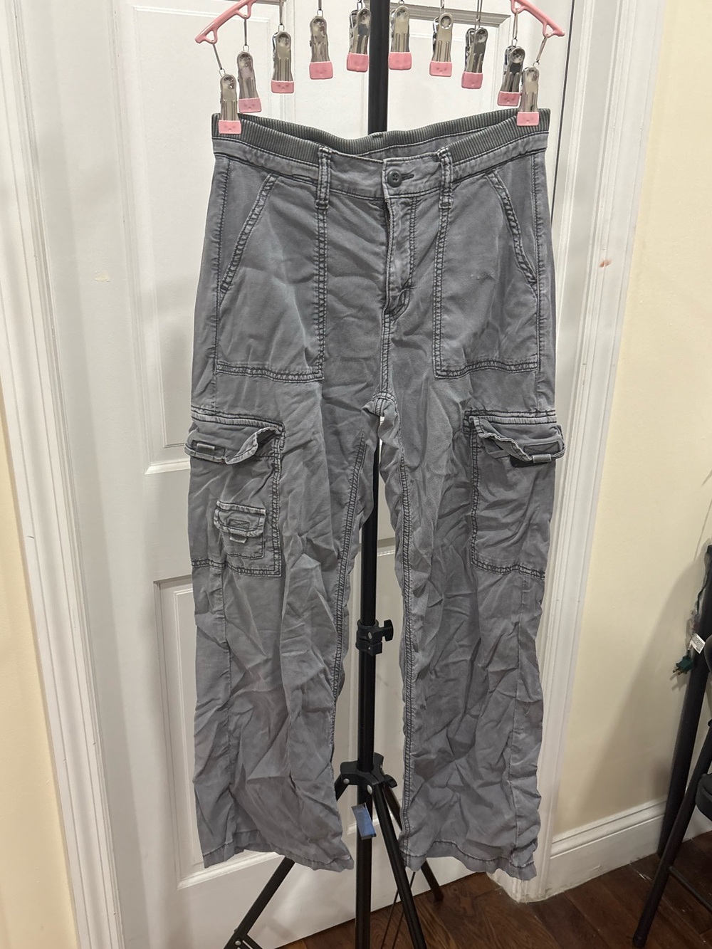 American Eagle Dark Gray Wide Leg Cargo Trousers